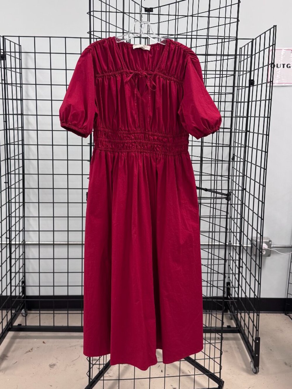 Loft Red Elastic Waist Cotton Blend S/S Dress Size Medium